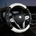 Diamond Leather Steering Wheel Cover Women, Girly Bling Steering Wheel Cover, Sparkly Non-Slip Soft, 15 Inch Interior Accessories for Women Girls Vehicle, Black & White