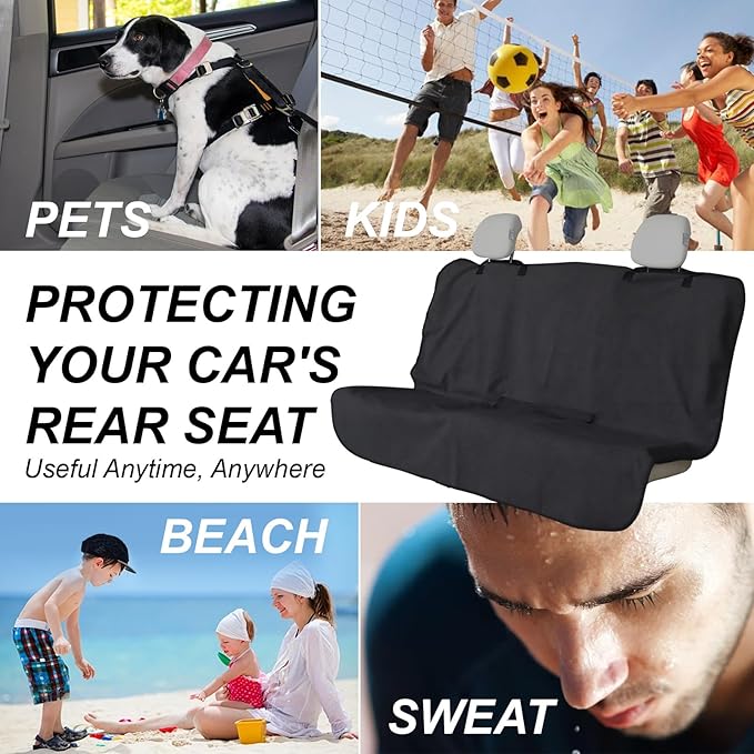 nbnhxnff Sweat Towel Car Seat Cover Protector Rear Seats for Gym Workout, Running, Swimming, Beach and Hiking, Waterproof Universal Seat Cover for Car, Trucks, Van & SUV (Black, 1pcs Rear Seat)