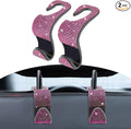 2PCS Car Seat Hooks, Purse Hook for Car, Crystal Rhinestone Vehicle Backseat Purse Holder, Auto Accessories Diamond Auto Seatback Storage Organizer Hanger for Handbag Clothes Purse (Pink)