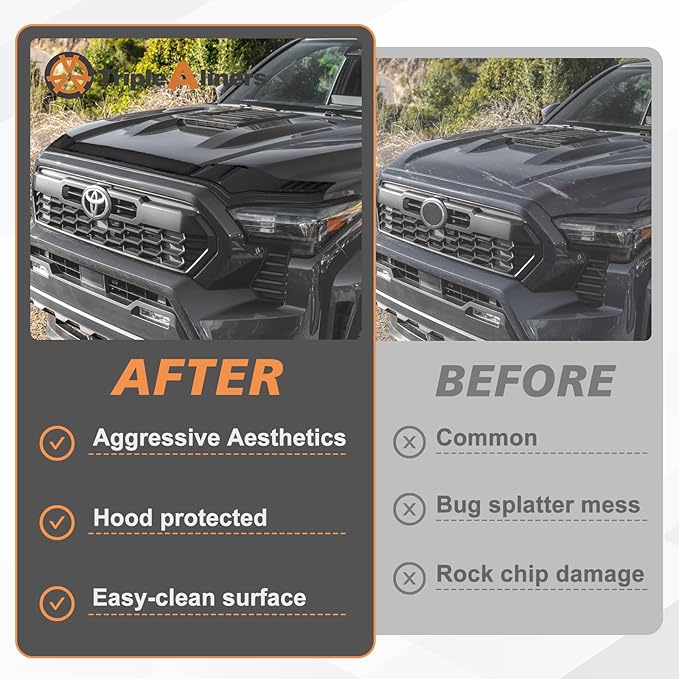 TripleAliners Hood Deflector Protector Compatible with 2024 2025 2026 Toyota Tacoma Accessories Hood Protector TPE Bug Deflector Shield Replacement