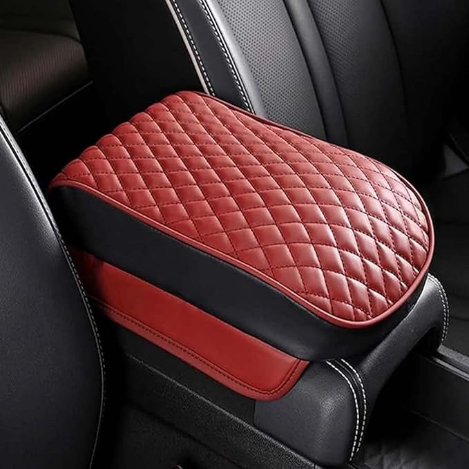 Center Console Armrest Cover Pad for Isuzu D-MAX MU-X 2015-2025, Universal PU Leather Cushion Anti-Slip Waterproof Interior Accessories Comfort Protection, B/Red