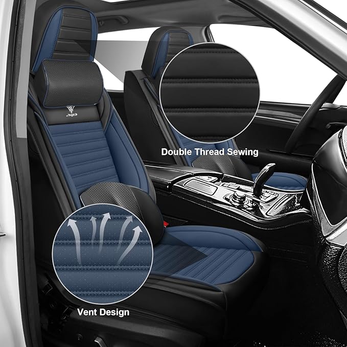 ARTIBY Seat Covers Full Set Custom Fit for Mitsubishi Outlander 2004-2025, Deluxe Waterproof Car Seat Cover, Breathable and Comfortable Leather Cushion Cover, Auto Interior Accessories (Black Blue)
