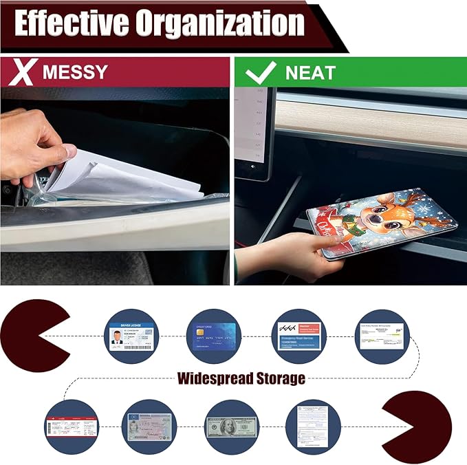 Car Registration Holder, PU Leather Vehicle Glove Box Organizer for Driver License, Document, Car Insurance Holder with Magnetic Shut, Auto Paperwork Wallet Case Accessories, Christmas Reindeer