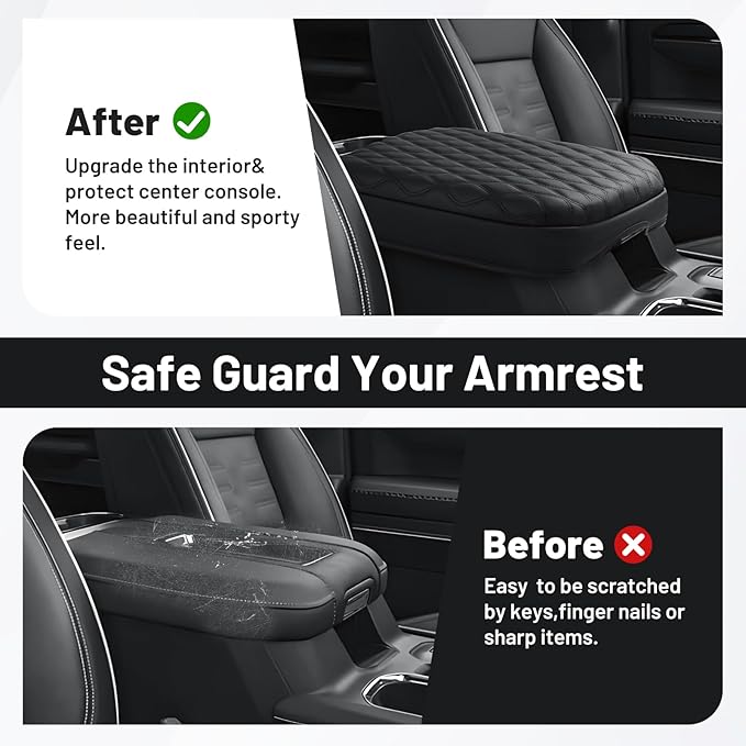 Autorder Center Console Cover for GMC Sierra/Chevy Silverado 2019-2025 2026 Accessories Armrest Cushion Cover Nappa Leather Middle Console Covers Console Cushion Pad Anti-Scratch(Bucket Seat Only)