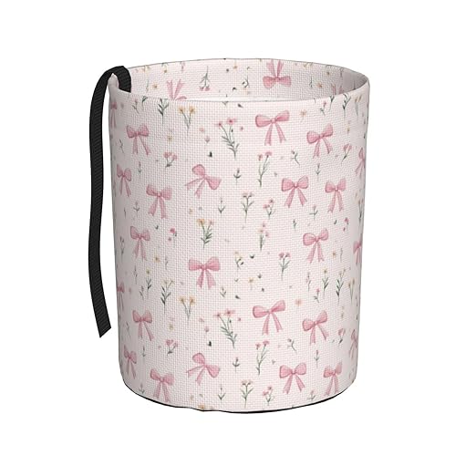 Pink Bow Floral Car Trash Can Leak-Proof Waterproof Hanging Trash Bin Collapsible Garbage Can for Car Accessories Travelling Camping