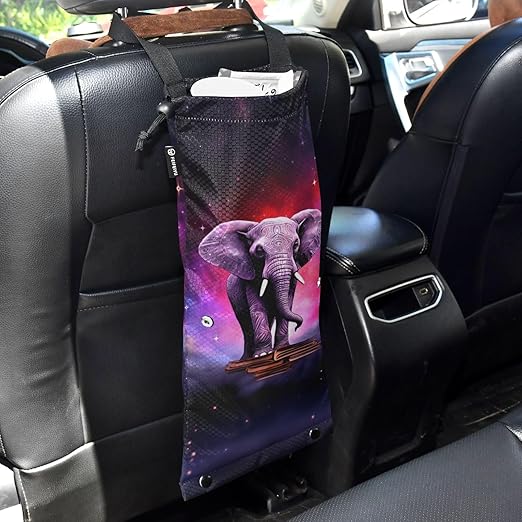 ALAZA Hanging Car Trash Bags Garbage Bag Trash Can for Back Seat Small Elephant 1 Washable Storage Bag Retractable 2 Pack