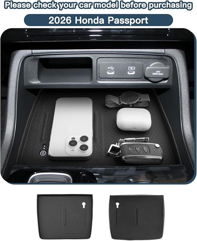 2026 Passport Wireless Charging Silicone Pad for Honda Passport 2026 Accessories Central Anti-Slip Wireless Charging Mat Compatible with 2026 Honda Passport RTL/TrailSport/TrailSport Elite