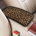 Car Armrest Cushion Brown Leopard Print Center Console Cover Car Accessories Interior Organizers Classical Middle Console Lid Covers Pad Fit for Most Cars Sedans Vans Truck