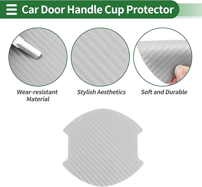 Motoforti Car Door Handle Cup Protector Door Handle Scratches Protective Films 3.89"x3.93" Fiber Silver Tone Magnetic Rubber, PVC 4 Pcs