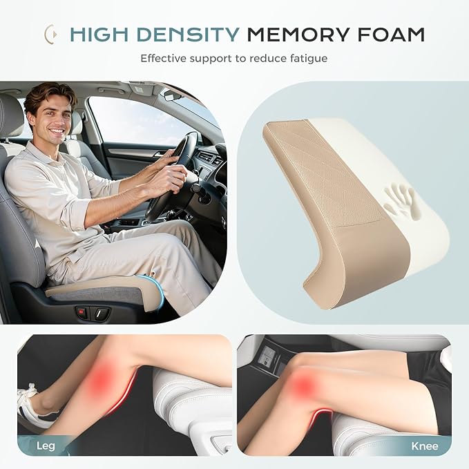 Coverado Car Seat Leg Extender, Leg Support Cushion, Car Leg Extension Cushion for Driver Seats, Universal Car Seat Extender Leg Support, Leather Car Seat Cushion for Long Driving (Beige)