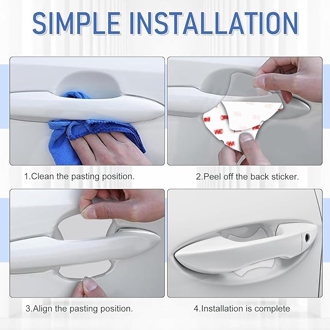 4PCS Transparent Car Door Handle Protector, Universal Waterproof Anti-Scratch Cover, Invisible Car Handle Protection Film, Car Door Guard for Most Vehicles