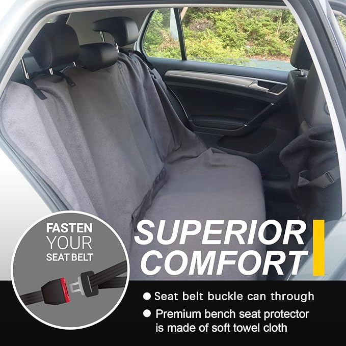 LoyaGour Back Seat Cover for Car Trucks Van SUV,Waterproof Rear Bench Towel Seat Covers for Dogs and Kids,Automotive Backseat Protector (Grey)