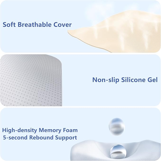 GEEYONTEK Car Seat Cushion with Neck Pillow & Lumbar Support Kit Back Sciatica Tailbone Pain Relief Car Pillows Ergonomic Memory Foam Back Support for Driving Seat Office Chair Wheelchair Beige