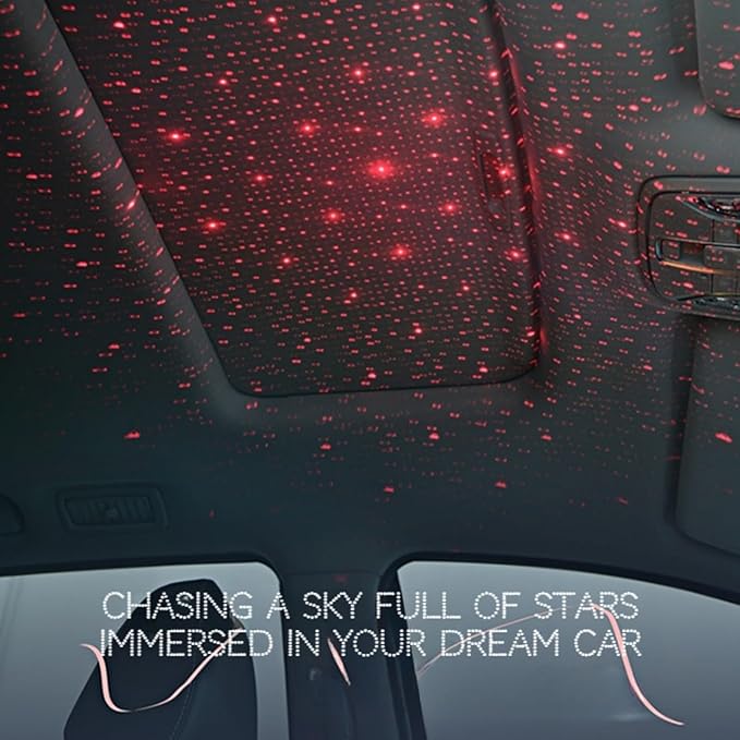 Car Armrest Pad Cover with Red Starry Sky LED Projection, Dual Type-C Charging Ports, Leather Car Center Console Cushion with Cup Holder, Tissue Holder (Red Starry Sky LED Projection, Orange)