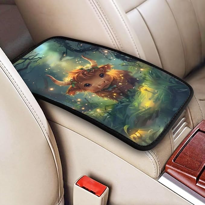 Center Console Cover Cute Cow Armrest Box Protective Pad Arm Rest Box Lid Cushion Lovely Animal Blue Car Accessories Fit for Most Cars Sedans Vans Truck Vehicles, SUVs