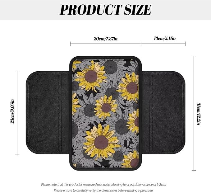 Dreaweet Sunflower Print Center Console Armrest Cover with Side Pockets Universal Armrest Cover for Car Truck SUV Van,Soft Non-Slip Car Arm Rest Cover Pad