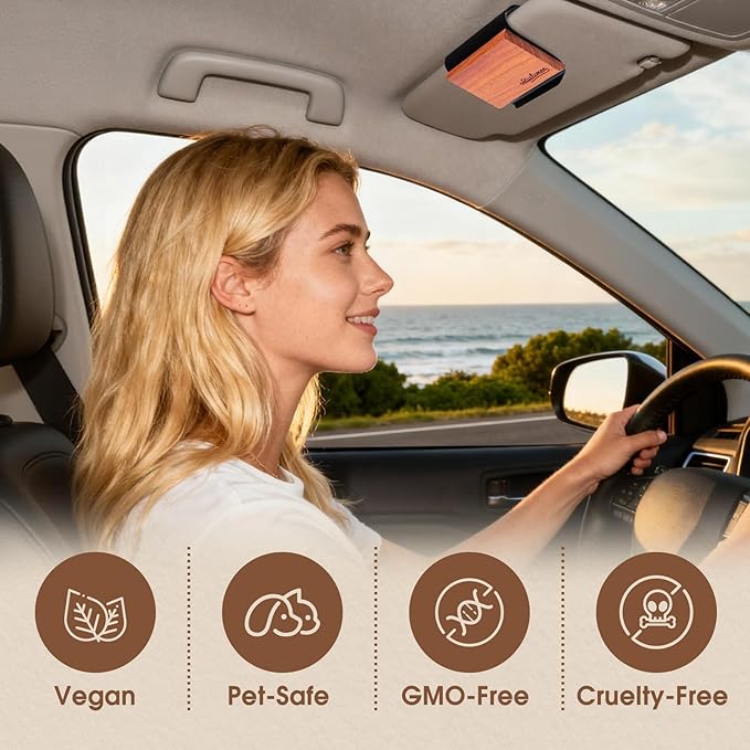 Vetuslumen Car Air Freshener - 3 Pack (Amber-Teak-Pine) Wooden Air Freshener, Natural Essential Oil Scents, Car Accessories for Women, Smell Good Premium Automotive Gift Set - Metal Clip Included