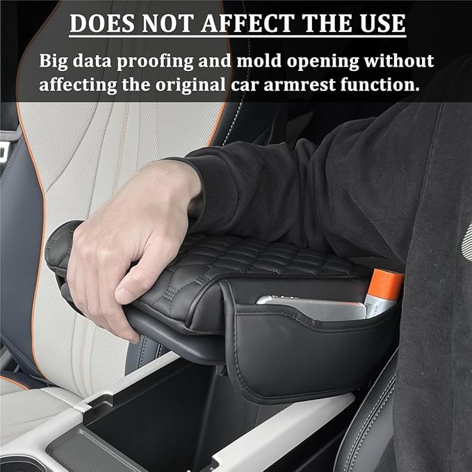 XUKEY Arm Rest Cover for Car Center Console Cover 12.6"×8.3" Leather Armrest Cushion Organizer with Storage Pocket Center Console Protector Arm Rest Pillow Pads for Most Cars, Trucks, SUVs (Black)