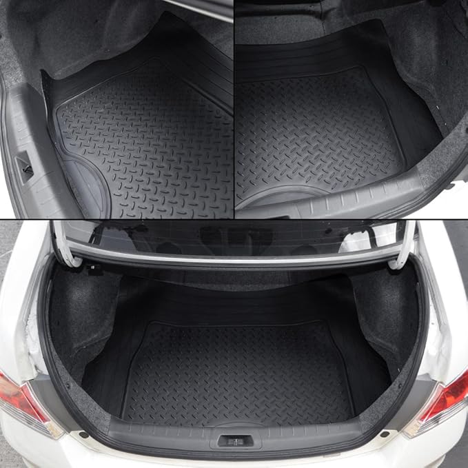 Motor Trend Premium All Weather Rubber Floor Mats for Cars SUV Trucks, Heavy Duty Universal Fit Trim to Fit Protection Floors Liners Full Set (2 Front Mats, 1 Rear Floor Mat, 1 Trunk Cargo Liner) s