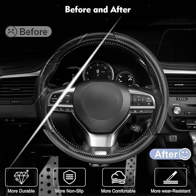 Steering Wheel Cover 3 Pcs Set, Anti-Slip, Scratch-Resistant, Universal Fit for 14-16 Inch Steering Wheels, Car Interior Accessories for Sedans, SUVs, and Trucks (Segmented Snap on, Matte)