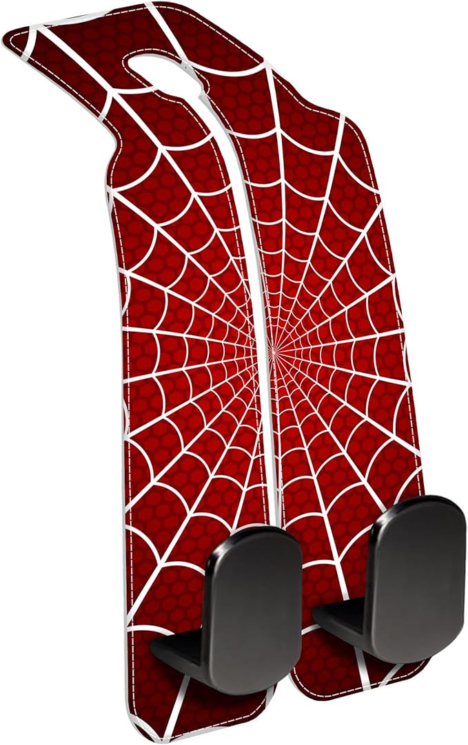 AEWNUNK 1 Pack Purse Hook for Car Red and White Spider Web Headrest Back Seat Hook Premium Leather Double Metal Hanger Storage Pack Bag Purse Holder Car Accessories