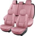 SCOMEE Pink Leather Car Seat Covers Full Set Breathable Seat Protectors Waterproof Automotive Seat Covers Universal Fit for Most Cars SUVs Trucks Vehicles