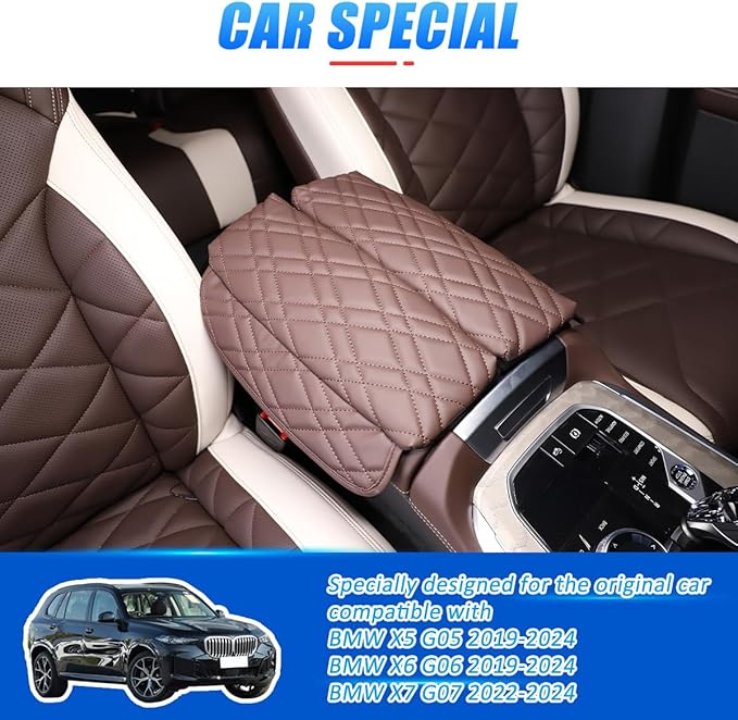 Car Center Console Pad for BMW X5 G05 X6 G06 X7 G07 2019-2023 Car Armrest Cover Leather Cushion Waterproof Car Armrest Seat Box Protector Accessories (Style A)