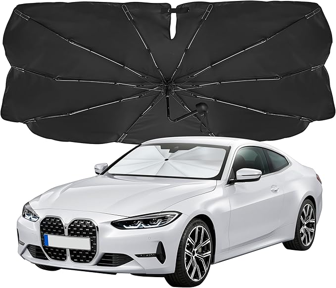 EcoNour Umbrella Windshield Sun Shade for Car | Foldable Umbrella Sun Shield | UV & Heat Protection for Front Window Shade with Storage Pouch | Fits Sedans Truck & SUVs | Medium 57"x 33"