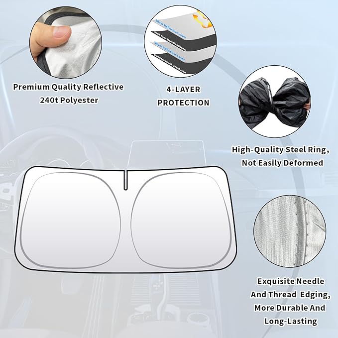 Thickened 2-Layer Front Windshield Sun Shade Compatible for Toyota Tacoma N300 2016-2023, Foldable Custom Fit Sunshade Blocks 99% Heat, Keeps Car Interior Cool (for Tacoma N300 2016-2023)