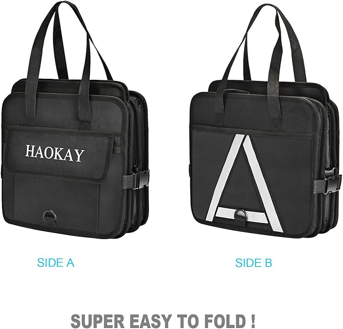 HAOKAY Durable Car Trunk Organizer with Premium insulation cooler bag,Sturdy Collapsible Trunk Storage Organizer, Multi Compartments with Reflective Strip