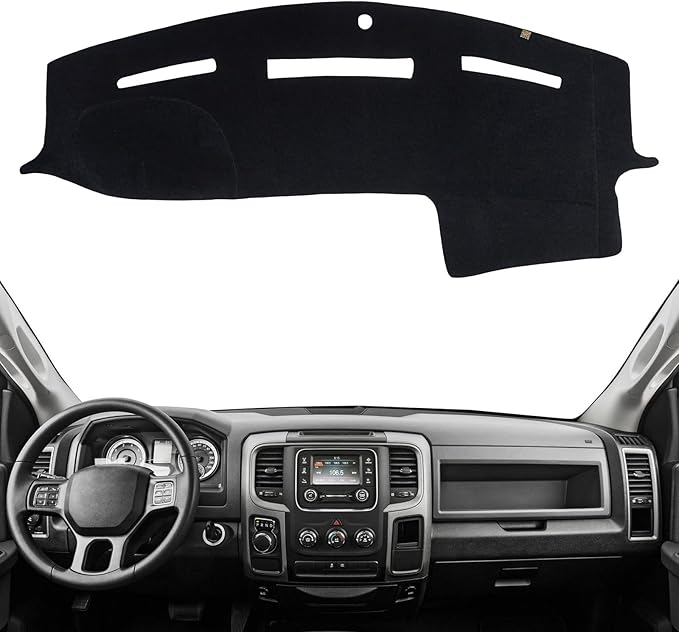 KEYOOG Dashboard Cover Dash Mat Fit for 2018-2009 Do-dge Ram 1500,2018-2010 Ram 2500 3500 (Without HUD Models),Car Dash Board Mat Anti-Glare Carpet,Non-Slip Pad Sunshield Protector (Black)