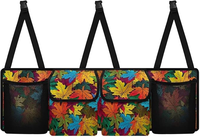 Car Trunk Organizer & Backseat Hanging Organizer with 2 Large Storage Bag & 2 Mesh Pockets,Trunk and Backseat Storage Bag for SUVs & RVs,37.01x11.81 inch,Colorful Autumn Maple Leaf
