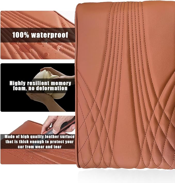 Ziciner Car Center Console Cover, Leather Memory Foam Armrest Cushion Protection Pad, Waterproof Hand Rest Pillow with Height Increase, Universal Accessory for Most Car (Brown #Angel)