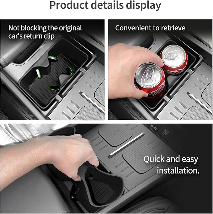 LUCKEASY for 2024 2025 2026 Hyundai Santa Fe Not for Hyundai Tucson Center Console Silicone Water Cup Holder Insert with Wireless Charging Pad Protector 2PCS Black for Santa Fe Accessories