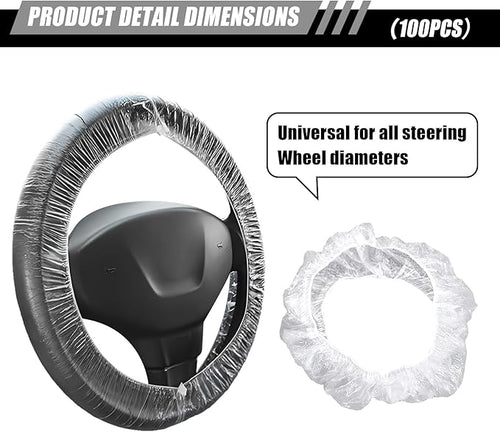 100PCS Disposable Steering Wheel Cover, Plastic Transparent Car Steering Wheel Covers with Elastic Trims, Universal Steering Wheel Protector, Interior Car Accessories