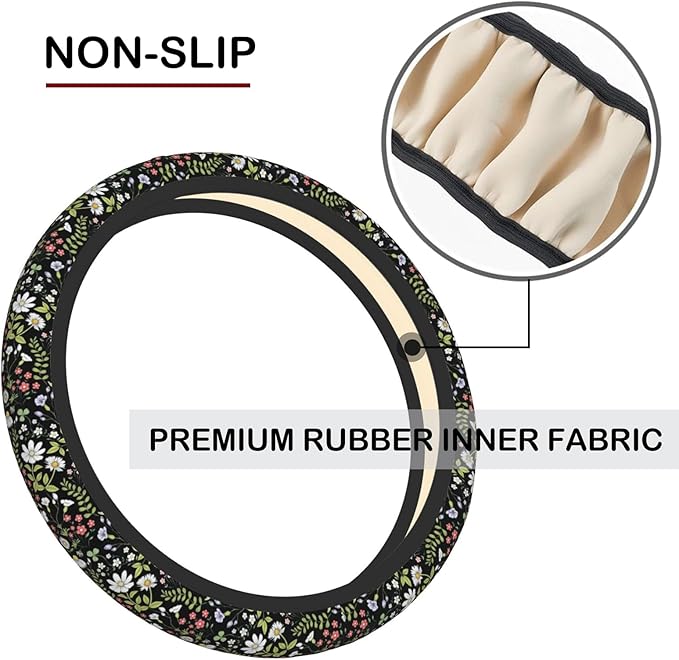Garden Plants Floral Elastic Steering Wheel Cover, Non-Slip Breathable Neoprene Steering Wheel Covers, Women Car Accessories, Universal 15 Inch Fit Auto, Suvs, Truck