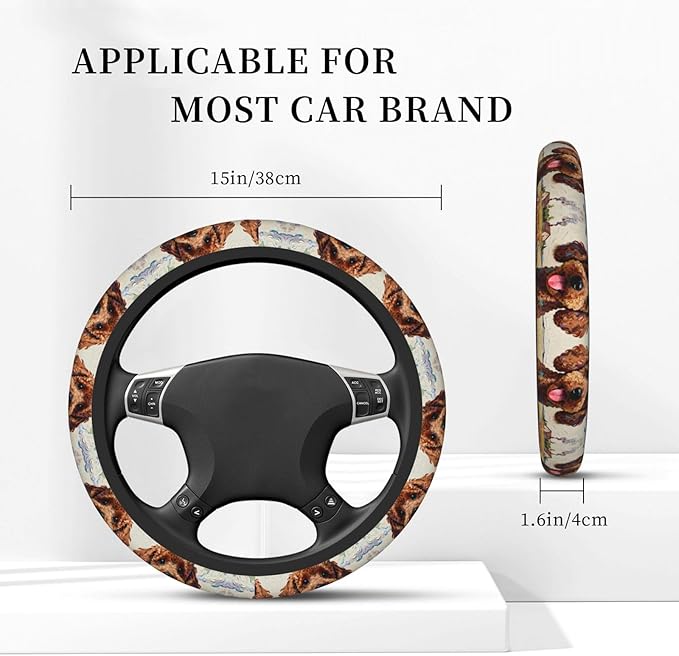 Multi-Color Poodle Dog Neoprene Steering Wheel Covers Women Men Car Accessories, Universal 15 Inch Fit Auto, Suvs, Truck