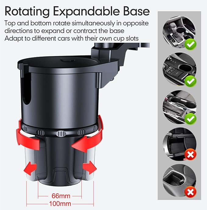 Cup Holder Tray for Car, Upgrade 4 in 1 Adjustable Detachable Car Food Table Tray with Solid Base & Phone Slot,Car Cup Holder Expander with 360°Rotation Tray for Travel Road Essential S