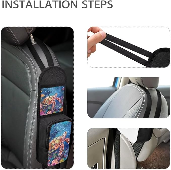 Sea Turtl Print Car Seat Organizer Auto Front Seat Side Hanging Bag Passenger Accessories Organizer,Multi Functional with ziiper and pocket mouth