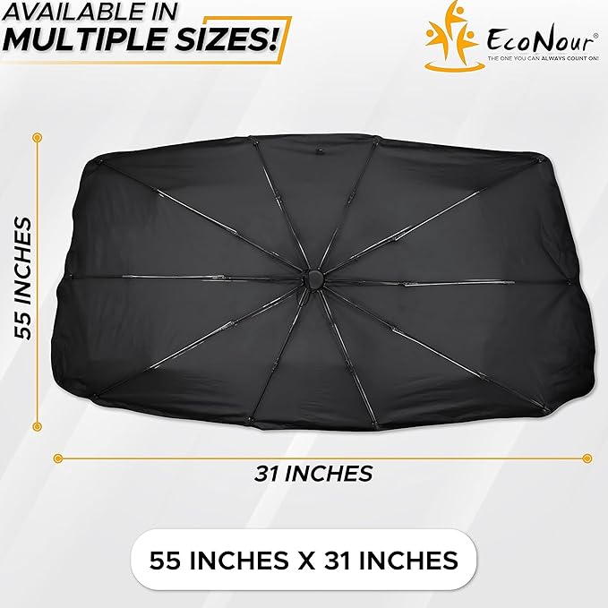 EcoNour Car Windshield Sunshade | Foldable Reflector Umbrella Sunshade, Blocks UV Rays Sun Visor Protector to Keep Your Vehicle Cool and Damage Free (Large 55 inches x 31 inches)