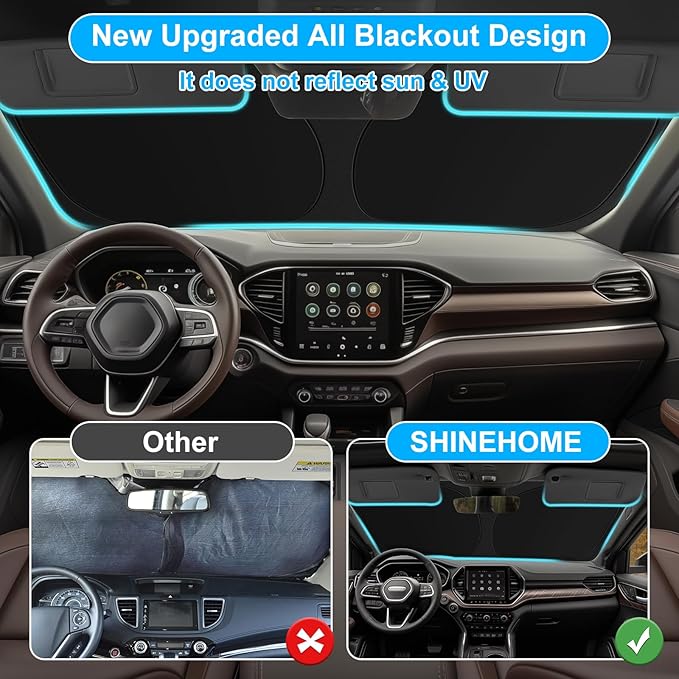 SHINEHOME Car Windshield Sun Shade Compatible for Jeep Cherokee 2014-2025 2026 Trailhawk, Overland, Limited, Latitude, Altitude Accessories 2025 Upgrade Foldable Sunshade Custom Windshield Sun Visor