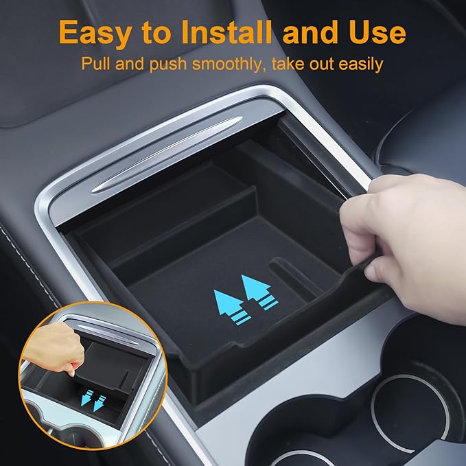BANKKY Console Organizer Accessories for Tesla: Model Y/3 2021 2022 2023 2024 Highland Velvet Anti-Scratch Storage Box, Easy to Install with Smooth Slide