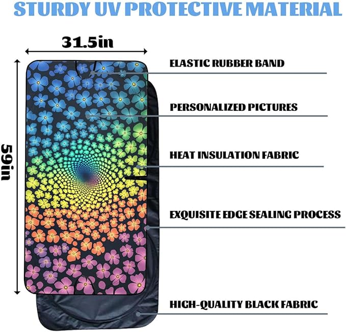 Flowers Car Windshield Sunshades Dream Rainbow Spiral Floral Pattern Front Window Sun Shade Block UV Rays Sun Shade Visor Protector for Car Sedan Truck SUV Accessories 59" L x 31.5" W