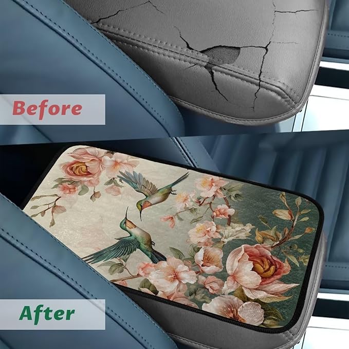 Bulopur Hummingbird Car Console Covers Warmth Arm Rest Cover Car Flannel Easy to Install Protect from Pet Claws Universal Car Interior Accessories Car Arm Rest Cover