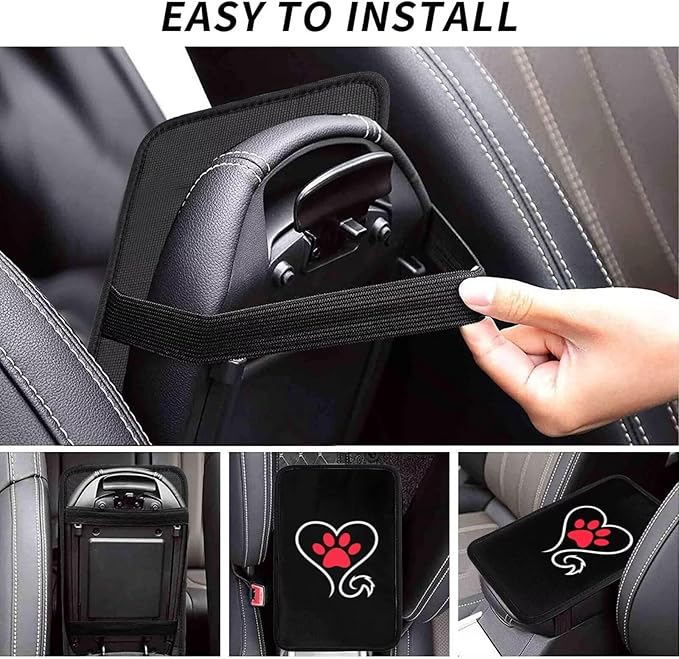 Paws Car Center Console Armrest Cover Dog Paw Footprint Cars Decor Accessories Pet Armrest Cushion Pad Black Cute Comfortable and Anti-Scratch Arm Rest Covers