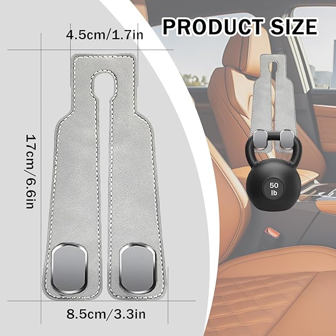 ZWYYTHC 2 Pack Car Seat Back Storage Hook, Headrest Hooks for Car with Metal Hooks, Premium Suede Leather Car Headrest Hooks Universal Car Seat Hooks for Purses, Bags & Groceries(Grey)