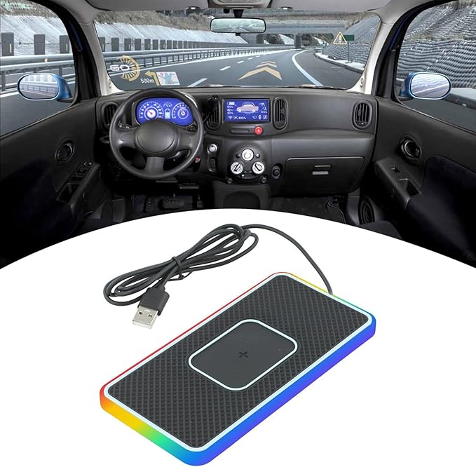 Wireless Charging Pad For Car, 15W Non-Slip Fast Charging With LED Light Silicone Pad Phone Charger, Compatible With Multiple Smartphones(30CM T-C)