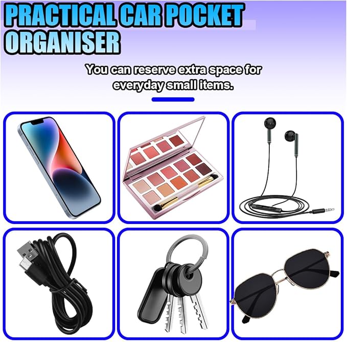 Universal Carbon Fiber Car Storage Box - Multifunctional Cell Phone Holder Auto Dashboard Pocket Organizer with Sticky - Car Interior Accessories for Storing Phone Card Key Pen Coin (Long)
