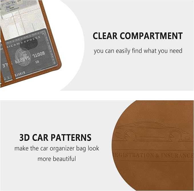 Car Registration and Insurance Holder,PU Leather Car Glove Box Organizer Car Document Holder for ID,Driver's License,Universal Car Organizer Car Accessories for Women/Men(Brown)