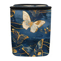Deep Blue Car Trash Bin Adorned with Gold Butterfly Accents, Featuring a Zippered Portable Design to Keep Vehicle Neat and Organized